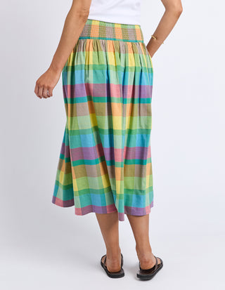 Elm Colour Rush Skirt Multi, Back view showing full gathered midi length | AAAG