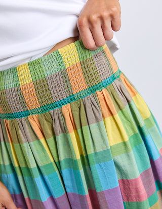 Elm Colour Rush Skirt Multi, Shirred elastic basque waistband detail close-up | AAAG