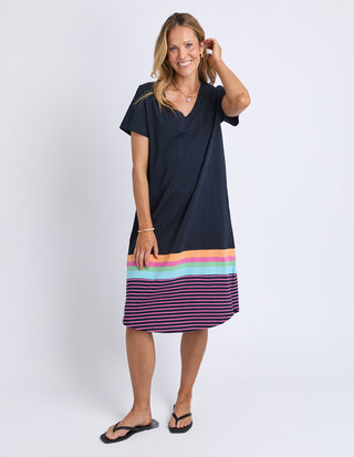 Elm Cosmos Dress Navy Pink Stripe Front view | AAAG