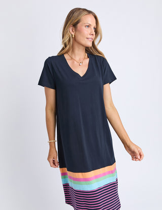 Elm Cosmos Dress Navy Pink Stripe Back view | AAAG