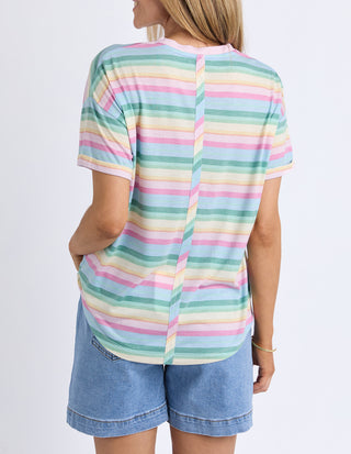 Elm Affogato Tee Multi Stripe, Back view showing vertical contrast stripe seam | AAAG