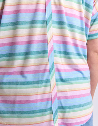 Elm Affogato Tee Multi Stripe, Back stripe and seam detail close-up | AAAG