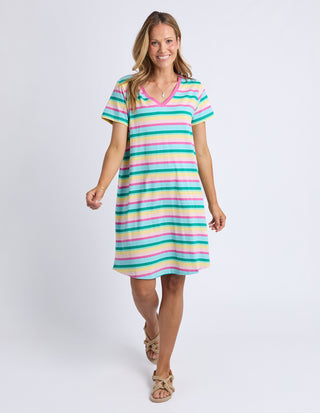 Elm Affogato Dress Multi Stripe Full length front | AAAG