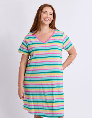Elm Affogato Dress Multi Stripe Fabric crop | AAAG