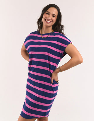 Elm Brinley Dress Blue Pink Stripe Back view | AAAG