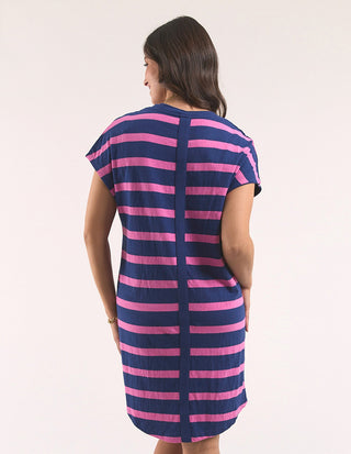 Elm Brinley Dress Blue Pink Stripe Side profile | AAAG