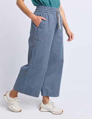 Julia Pinstripe Denim Pants - Blue/White Stripe