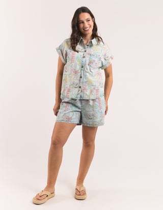 Elm Jade Printed Denim Shirt Print, Side view | AAAG