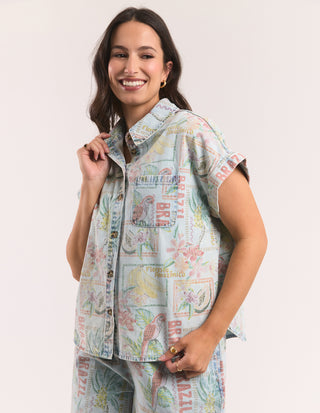 Elm Jade Printed Denim Shirt Print, Front view | AAAG