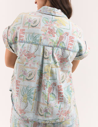 Elm Jade Printed Denim Shirt Print, Back view | AAAG