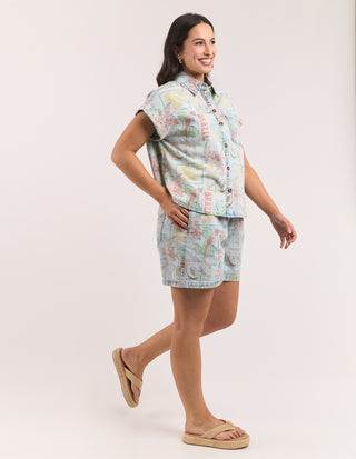 Elm Jade Printed Denim Shirt Print, Detail | AAAG