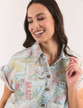 Elm Jade Printed Denim Shirt Print, Styled | AAAG