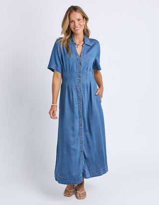 Elm Daria Denim Dress Blue, Front view | AAAG