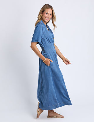 Elm Daria Denim Dress Blue, Detail view | AAAG