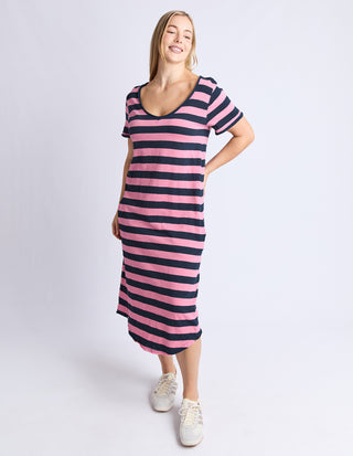 Meave Midi Dress - Chateau Rose/Navy Stripe