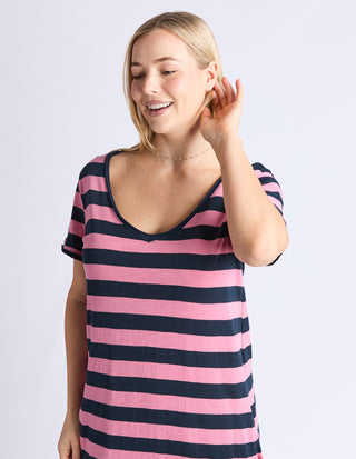 Meave Midi Dress - Chateau Rose/Navy Stripe