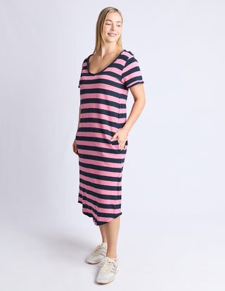 Meave Midi Dress - Chateau Rose/Navy Stripe