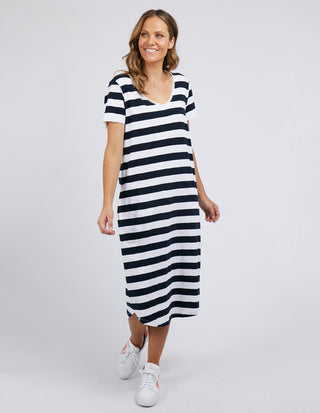 Elm Maeve Midi Stripe Dress Navy Stripe, Detail view | AAAG