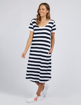 Elm Maeve Midi Stripe Dress Navy Stripe, Front view | AAAG