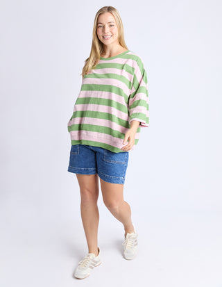 Mazie Colour Block Sweatshirt - Forest Green/Pink Lady Stripe