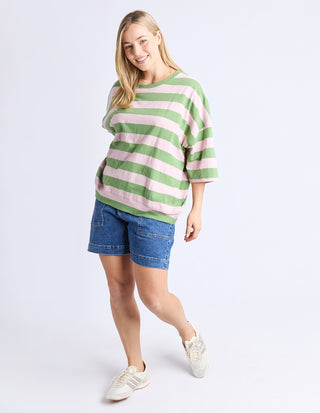 Mazie Colour Block Sweatshirt - Forest Green/Pink Lady Stripe