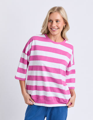 Elm Mazie Block Stripe Sweatshirt Magenta White, Front view | AAAG