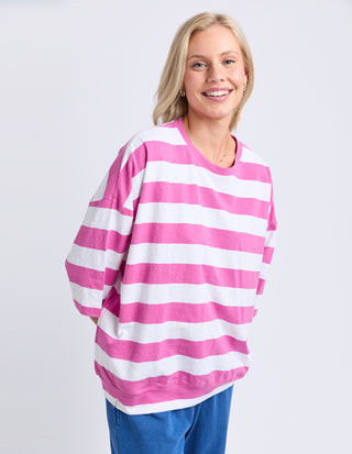 Elm Mazie Block Stripe Sweatshirt Magenta White, Side view | AAAG