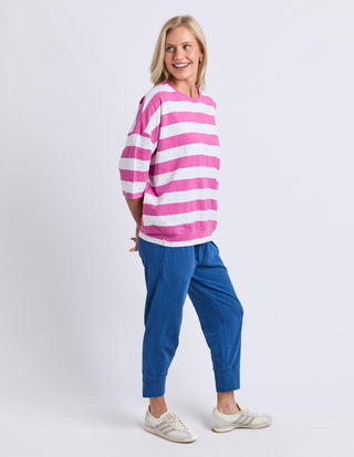 Elm Mazie Block Stripe Sweatshirt Magenta White, Back view | AAAG