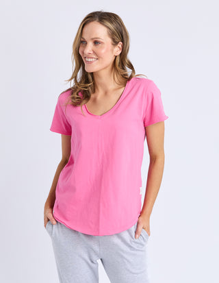 Pima Vee Tee Shirt - Aurora Pink