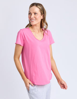 Pima Vee Tee Shirt - Aurora Pink