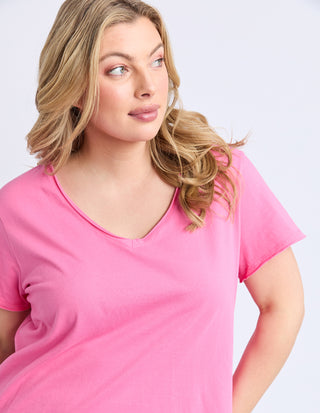Pima Vee Tee Shirt - Aurora Pink