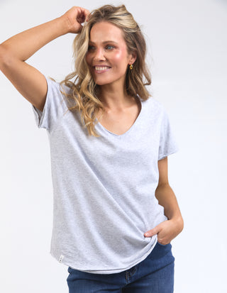 Pima Vee Tee Shirt - Grey Marle