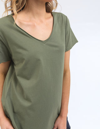Pima Vee Tee Shirt - Khaki