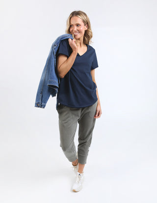 Pima Vee Tee Shirt - Navy