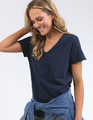 Pima Vee Tee Shirt - Navy