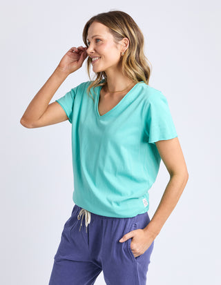 Pima Vee Tee Shirt - Pool Blue