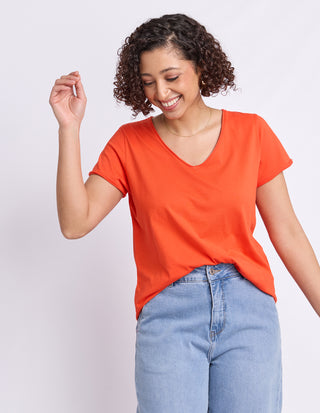Pima Vee Tee Shirt - Tangelo