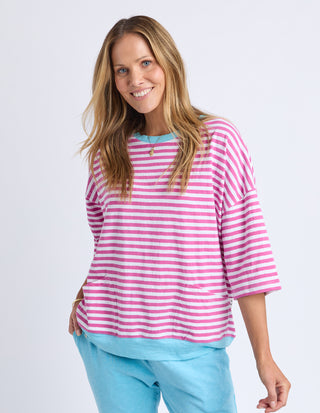 Mazie Stripe Ringer Sweatshirt - Magenta Stripe With Blue