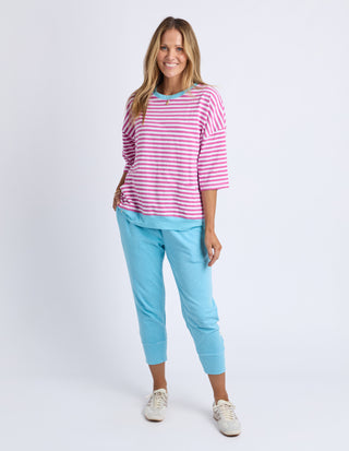 Mazie Stripe Ringer Sweatshirt - Magenta Stripe With Blue