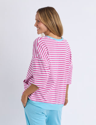 Mazie Stripe Ringer Sweatshirt - Magenta Stripe With Blue