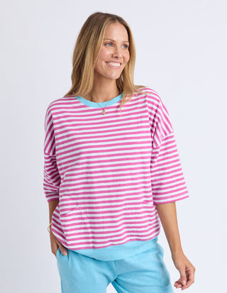 Mazie Stripe Ringer Sweatshirt - Magenta Stripe With Blue
