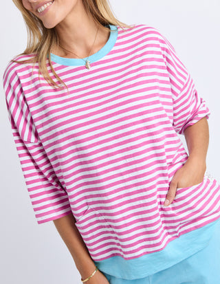 Mazie Stripe Ringer Sweatshirt - Magenta Stripe With Blue