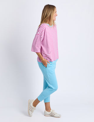 Mazie Stripe Ringer Sweatshirt - Magenta Stripe With Blue