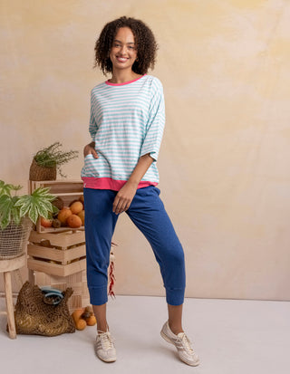 Mazie Stripe Ringer Sweatshirt - Blue Stripe With Pink
