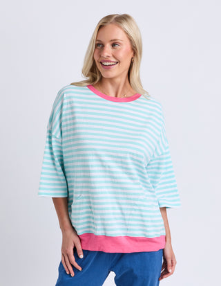 Mazie Stripe Ringer Sweatshirt - Blue Stripe With Pink