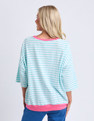 Mazie Stripe Ringer Sweatshirt - Blue Stripe With Pink