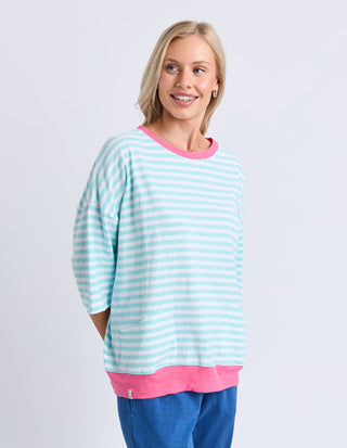 Mazie Stripe Ringer Sweatshirt - Blue Stripe With Pink