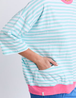 Mazie Stripe Ringer Sweatshirt - Blue Stripe With Pink