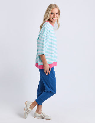 Mazie Stripe Ringer Sweatshirt - Blue Stripe With Pink