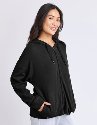 Beachy Long Sleeve Zip Hoodie - Black